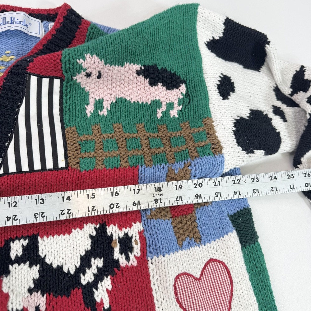 Vintage BellePointe Sweater Cardigan Womens XL Farm Barn Pig Cow Sheep Novelty - Picture 3 of 6